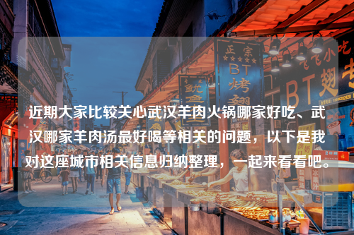 近期大家比较关心武汉羊肉火锅哪家好吃、武汉哪家羊肉汤最好喝等相关的问题，以下是我对这座城市相关信息归纳整理，一起来看看吧。